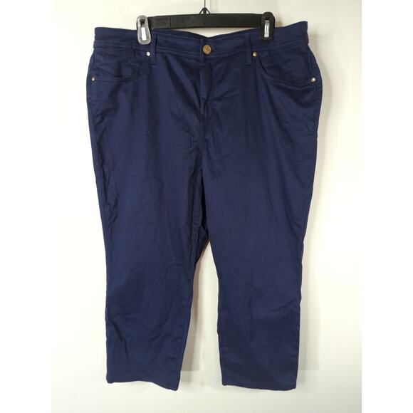 Chico's Navy Blue Slim Leg Cropped Pants Women's Size 16P Mid Rise Casual Career - Picture 1 of 10